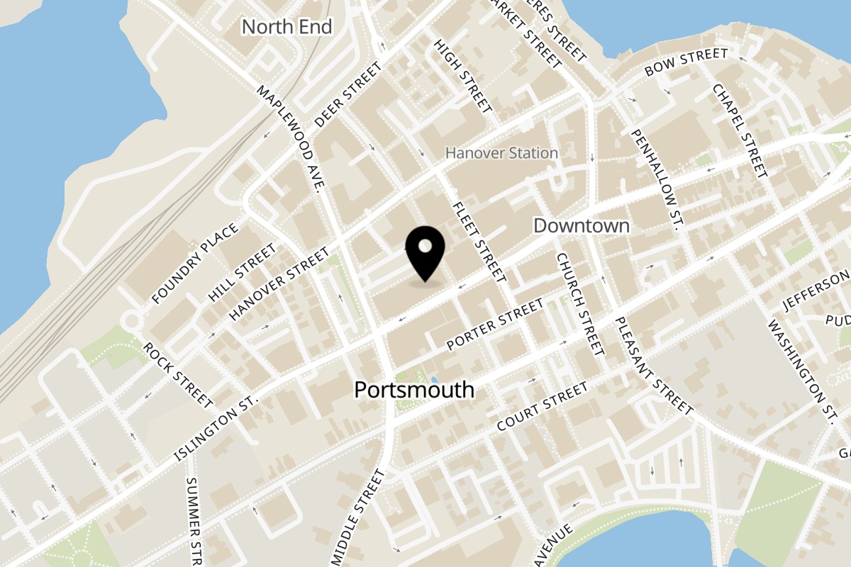 Map showing the location of Cafe Mediterraneo on 119 Congress Street in Portsmouth